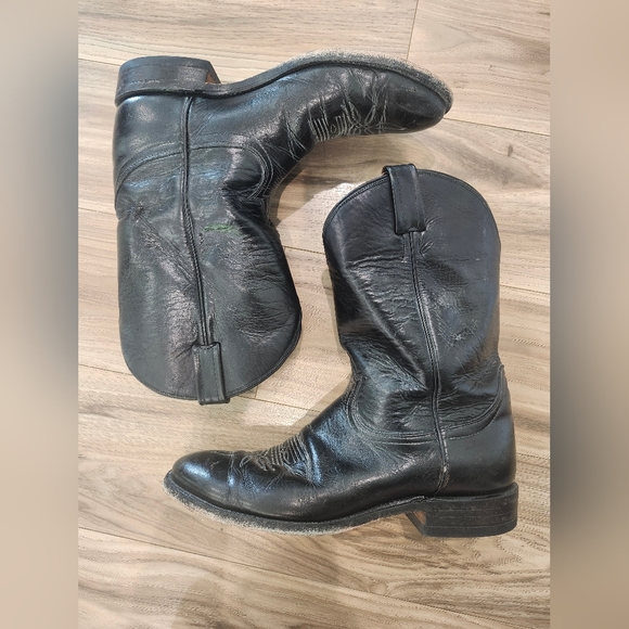 VINTAGE TONY LAMA BLACK COWBOY BOOTS LEATHER SIZE 10 1/2 10.5 B - Picture 3 of 9